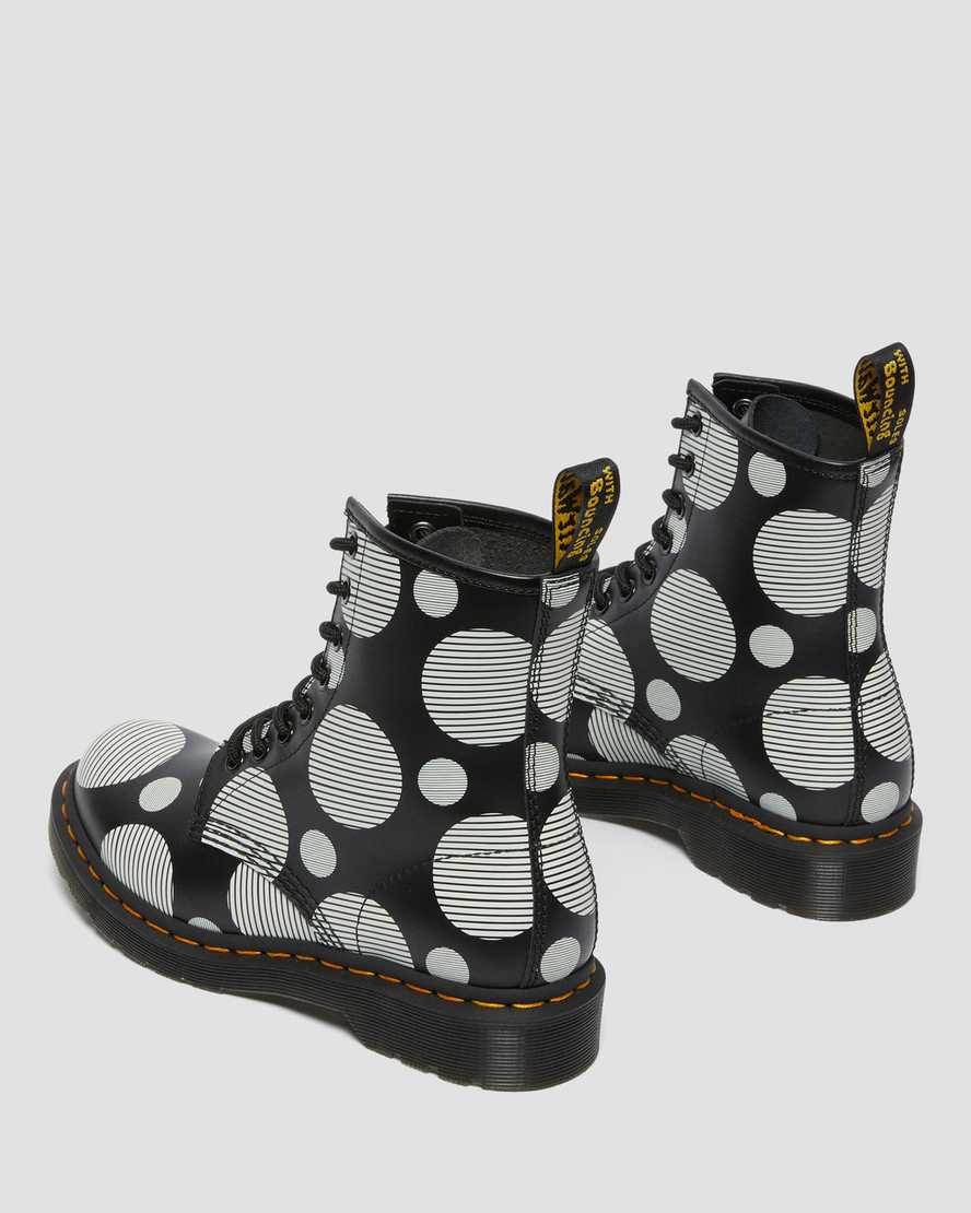 Dr Martens 1460 Polka Dot Smooth Leather Women Lace Up Boots Black | 26CTZMSNE