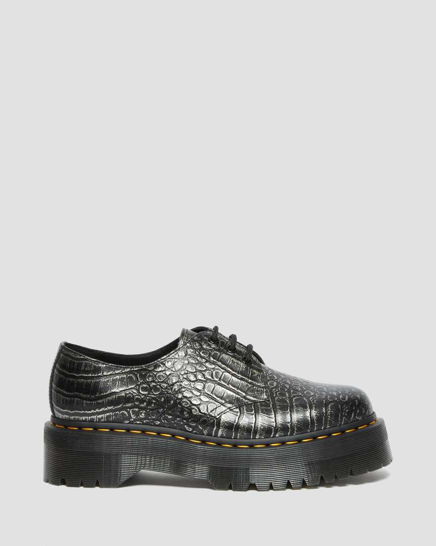 Dr Martens 1461 Croc Emboss Leather Women Platform Shoes Gunmetal | 98MARZEIT