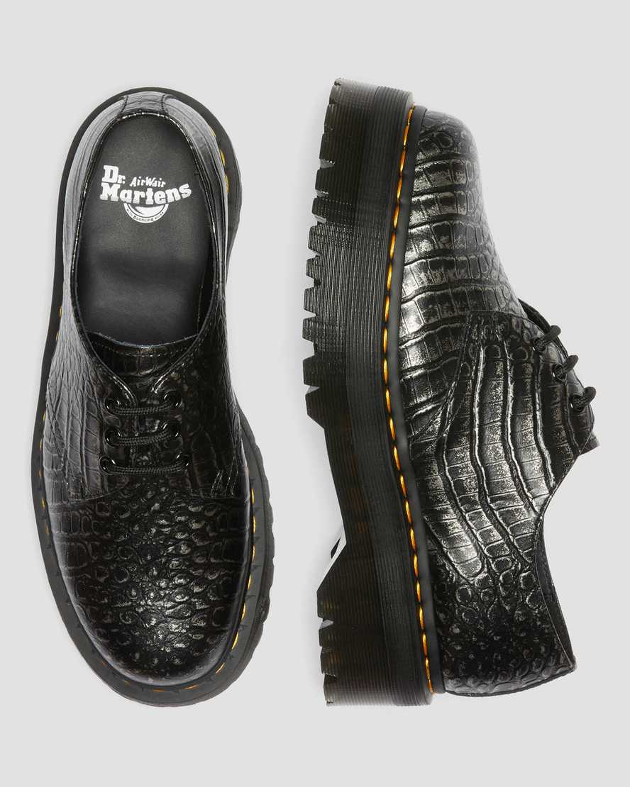 Dr Martens 1461 Croc Emboss Leather Women Platform Shoes Gunmetal | 98MARZEIT