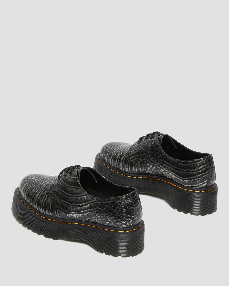 Dr Martens 1461 Croc Emboss Leather Women Platform Shoes Gunmetal | 98MARZEIT