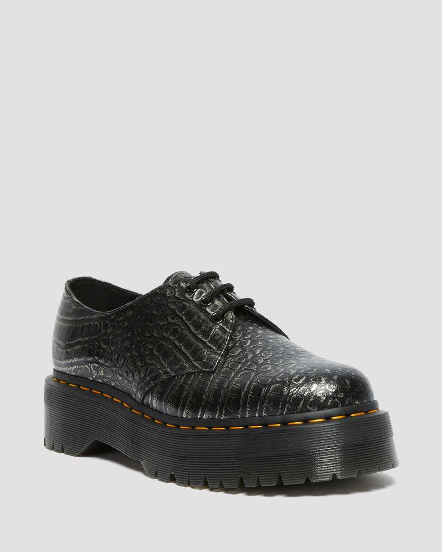 Dr Martens 1461 Croc Emboss Leather Women Platform Shoes Gunmetal | 98MARZEIT