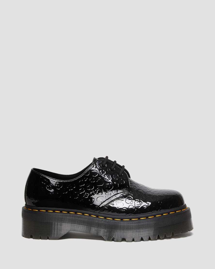 Dr Martens 1461 Leopard Emboss Patent Leather Women Patent Shoes Black | 43PIQCZJV