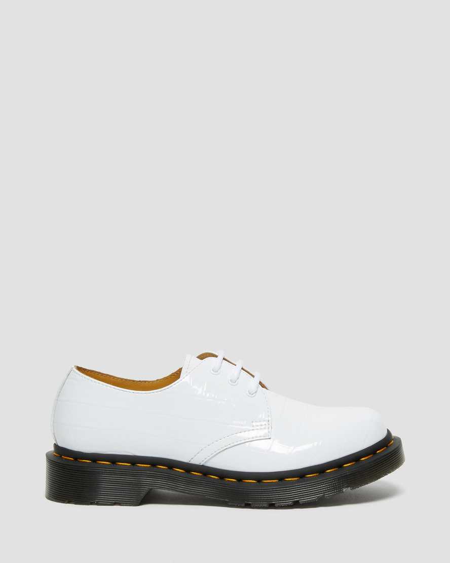 Dr Martens 1461 Patent Croc Emboss Leather Women Oxfords Shoes White | 90GICXQWE