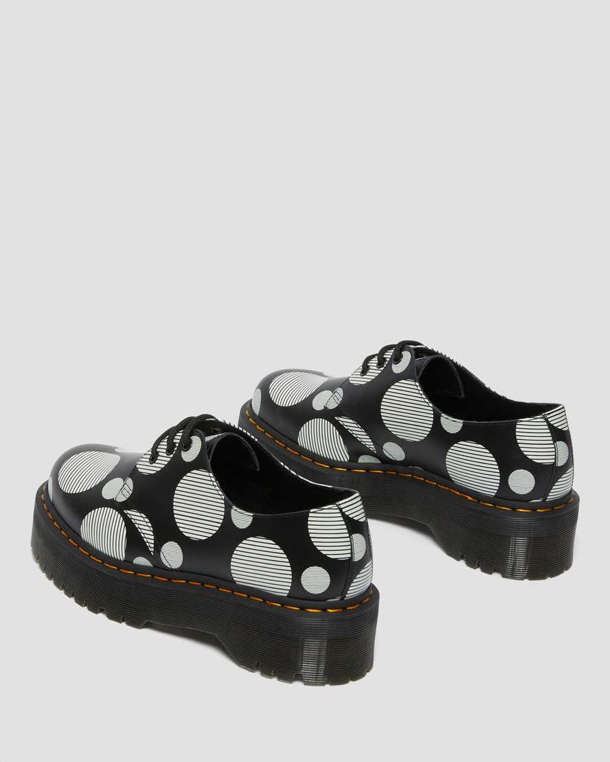 Dr Martens 1461 Polka Dot Smooth Leather Women Platform Shoes Black | 06OSPIHDZ