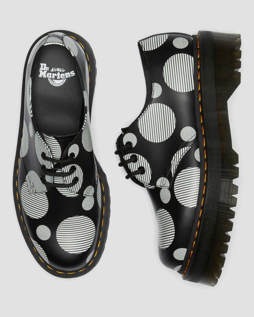 Dr Martens 1461 Polka Dot Smooth Leather Women Platform Shoes Black | 06OSPIHDZ