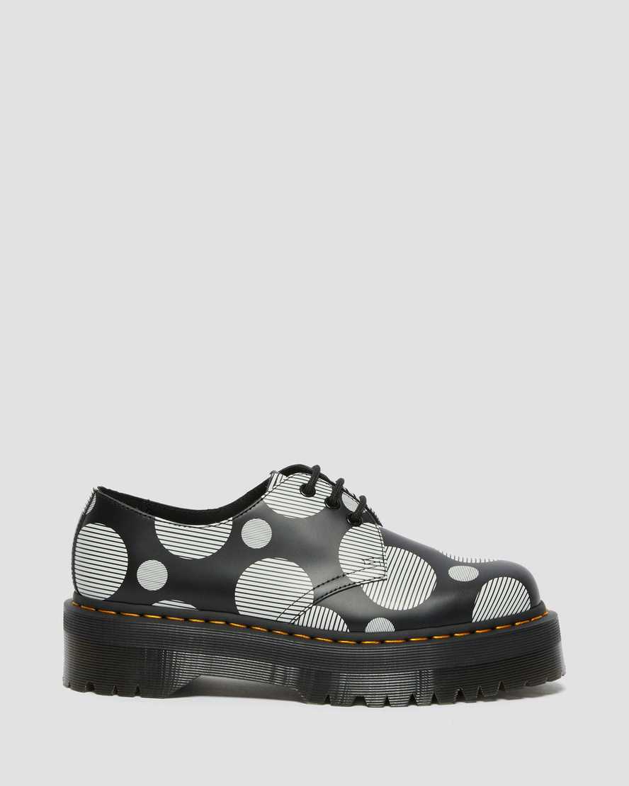 Dr Martens 1461 Polka Dot Smooth Leather Women Platform Shoes Black | 06OSPIHDZ