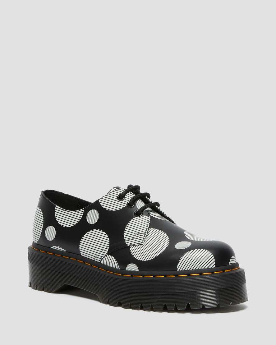 Dr Martens 1461 Polka Dot Smooth Leather Women Platform Shoes Black | 06OSPIHDZ