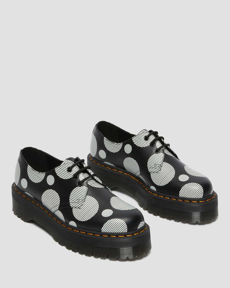 Dr Martens 1461 Polka Dot Smooth Leather Women Platform Shoes Black | 06OSPIHDZ