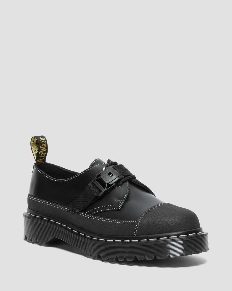 Dr Martens 1461 Tech Made in England Buckle Women Oxfords Shoes Black | 24YWVTLZP