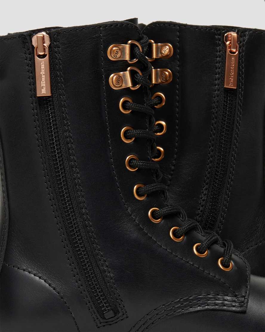 Dr Martens 1490 Rose Gold Hardware Leather Zip Up Men Boots Black | 98BGTQZEF