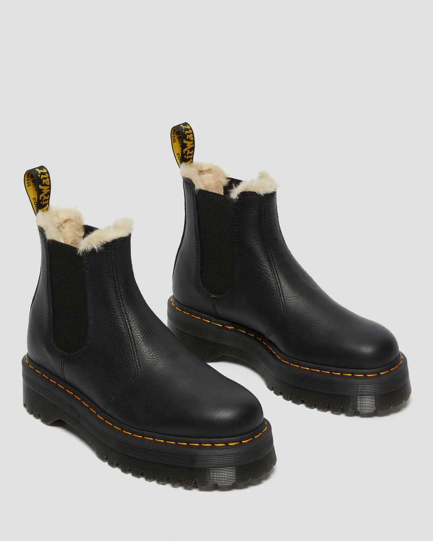 Dr Martens 2976 Faux Fur Lined Platform Women Ankle Boots Black | 57JMNCYGF