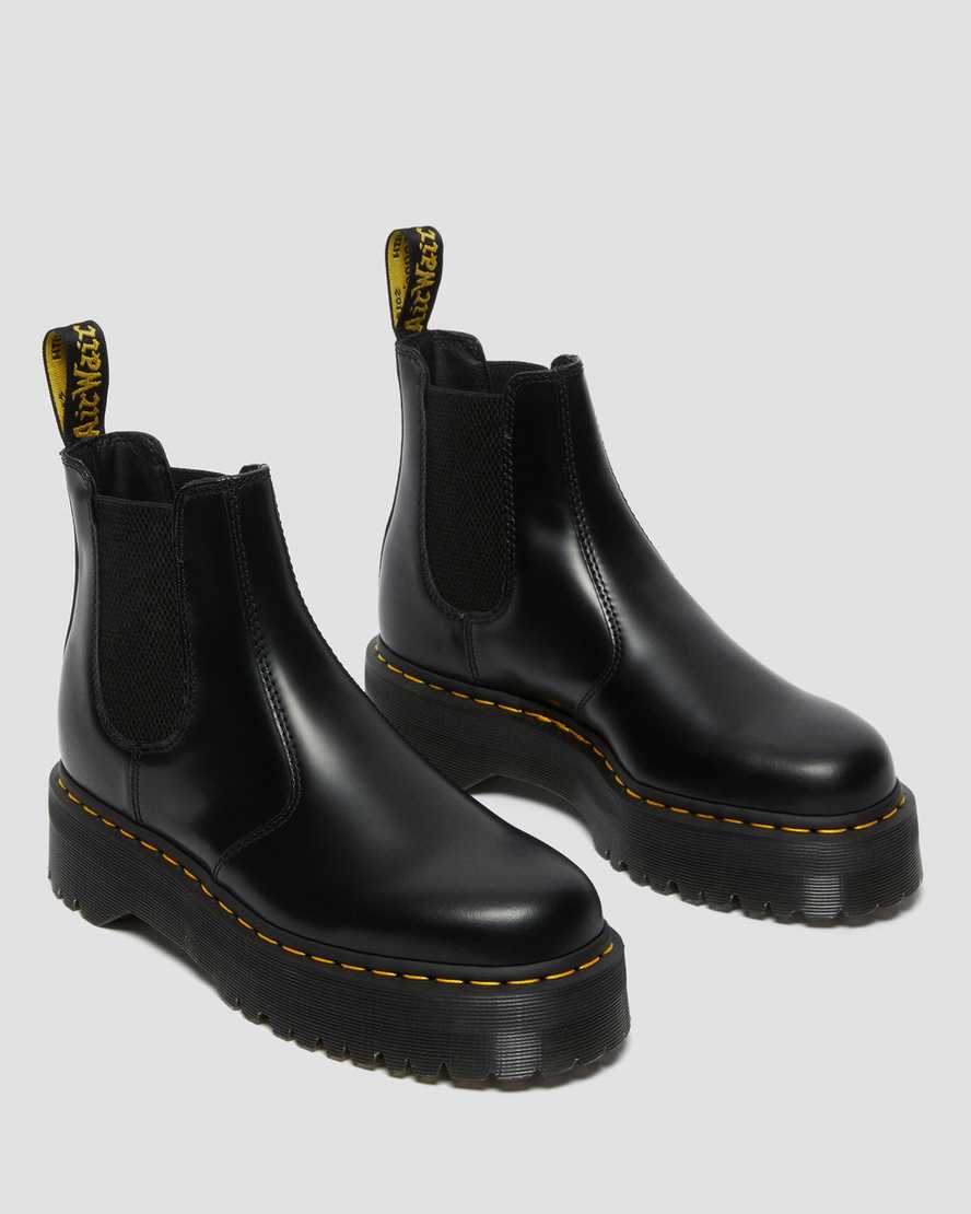 Dr Martens 2976 Polished Smooth Platform Men Chelsea Boots Black | 19VXPQHBL