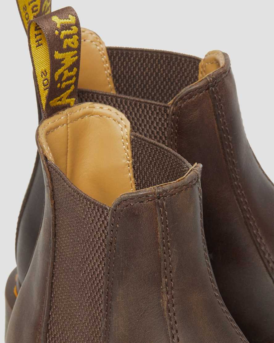 Dr Martens 2976 Yellow Stitch Crazy Horse Leather Men Chelsea Boots Dark Brown | 07JXGIDZA