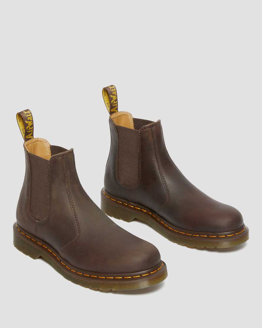 Dr Martens 2976 Yellow Stitch Crazy Horse Leather Men Chelsea Boots Dark Brown | 07JXGIDZA