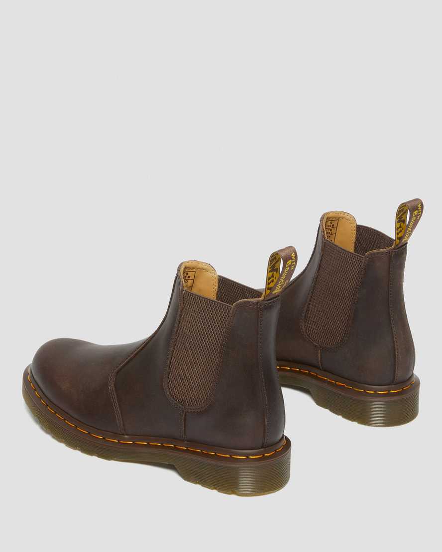 Dr Martens 2976 Yellow Stitch Crazy Horse Leather Men Chelsea Boots Dark Brown | 07JXGIDZA