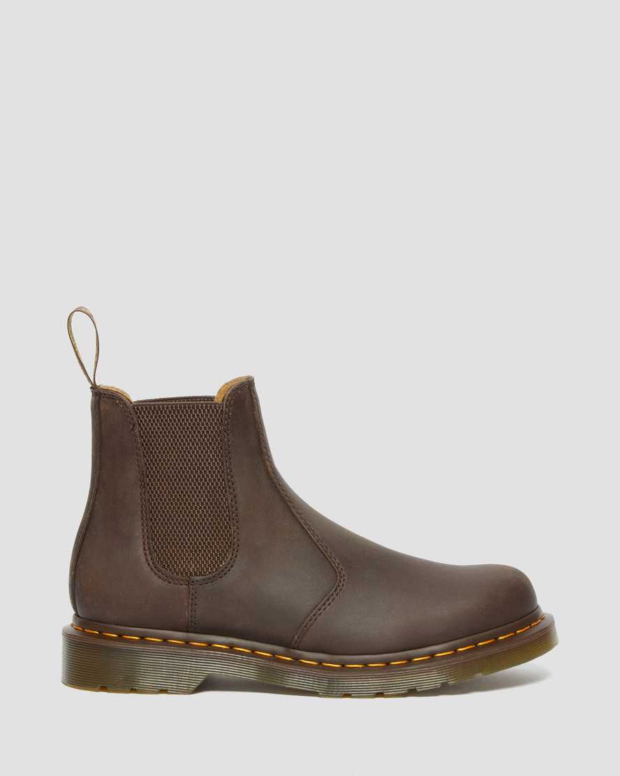 Dr Martens 2976 Yellow Stitch Crazy Horse Leather Men Chelsea Boots Dark Brown | 07JXGIDZA