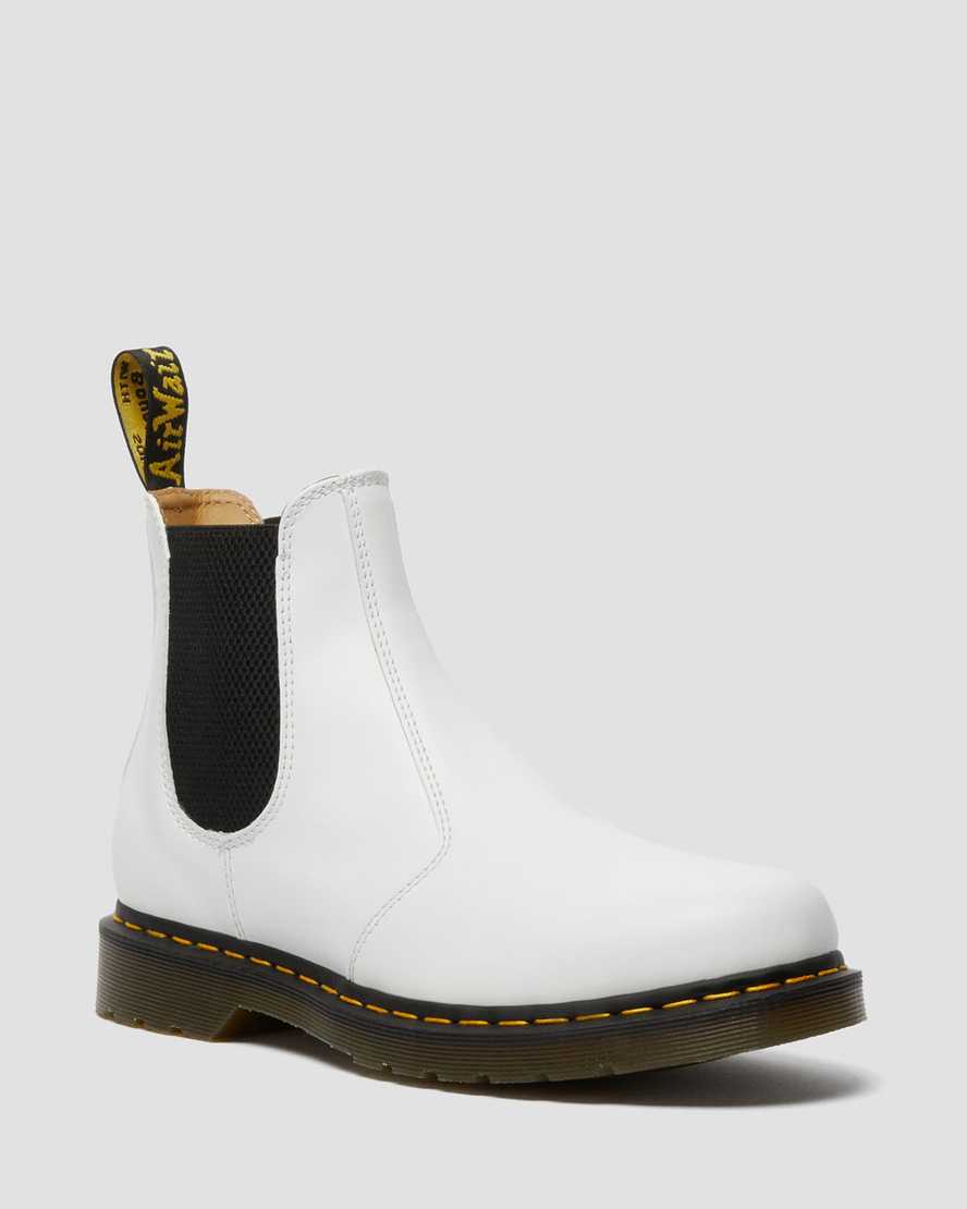 Dr Martens 2976 Yellow Stitch Smooth Leather Men Ankle Boots White | 93JHPZKFY