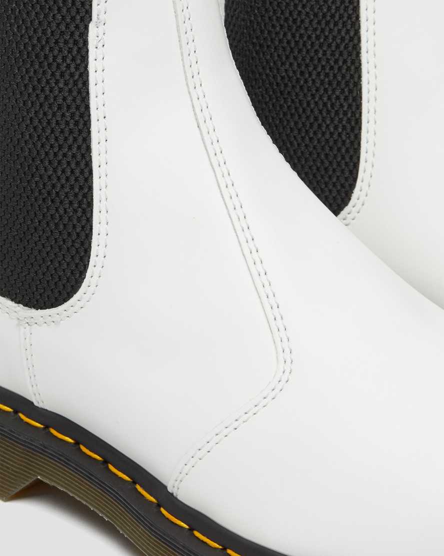 Dr Martens 2976 Yellow Stitch Smooth Leather Men Ankle Boots White | 93JHPZKFY