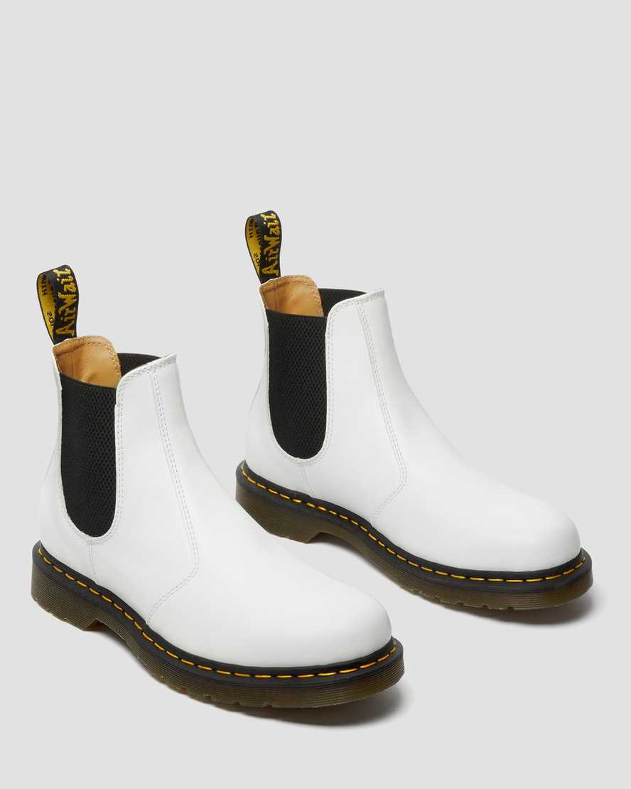 Dr Martens 2976 Yellow Stitch Smooth Leather Men Ankle Boots White | 93JHPZKFY