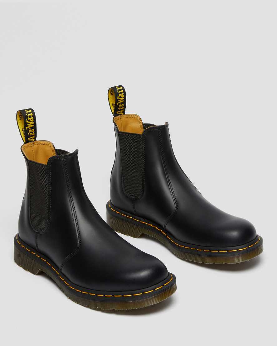 Dr Martens 2976 Yellow Stitch Smooth Leather Men Ankle Boots Black | 92TAUHNGI