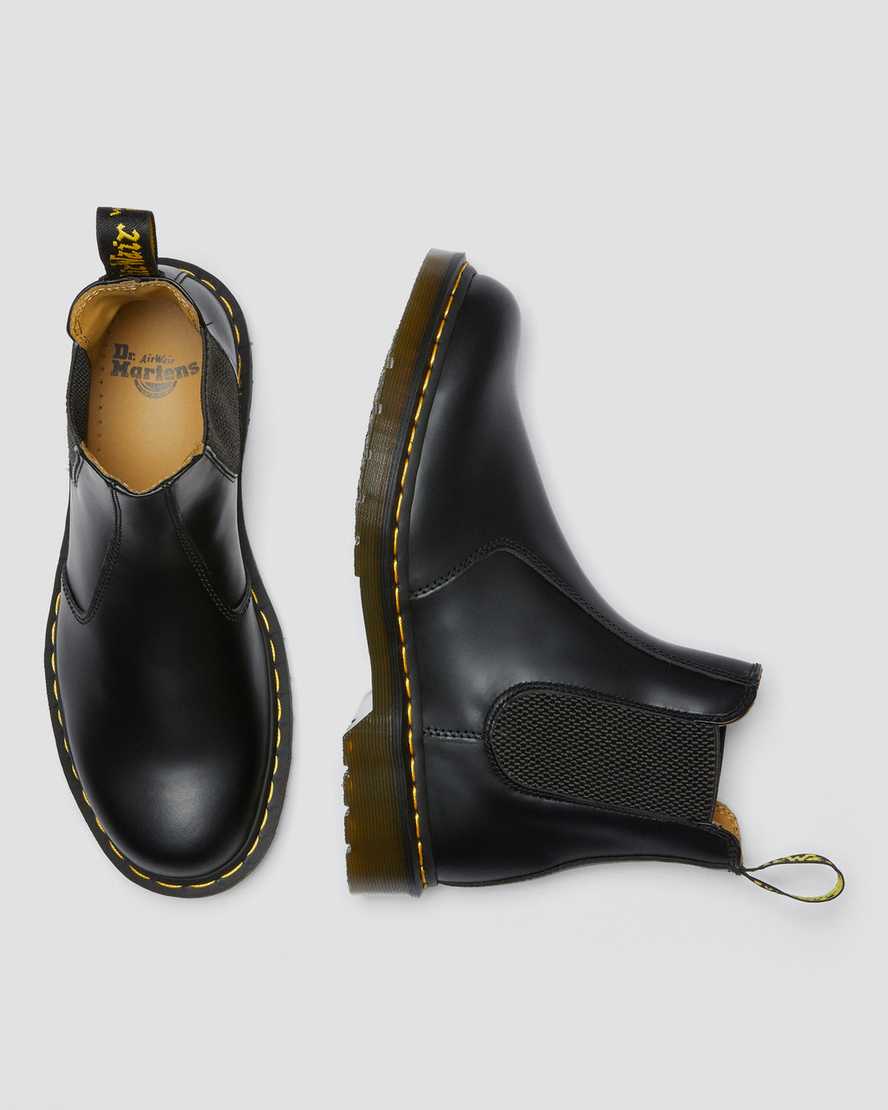 Dr Martens 2976 Yellow Stitch Smooth Leather Men Ankle Boots Black | 92TAUHNGI