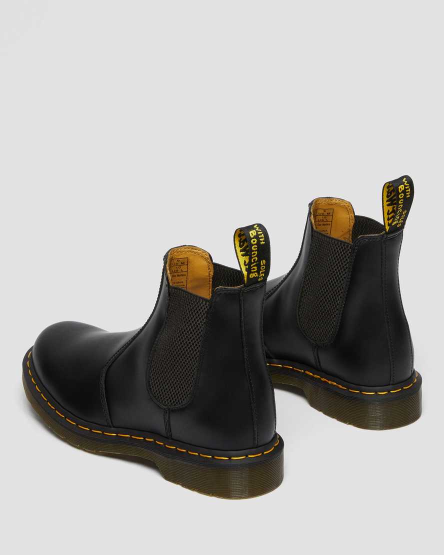 Dr Martens 2976 Yellow Stitch Smooth Leather Women Chelsea Boots Black | 89QLHBUKJ