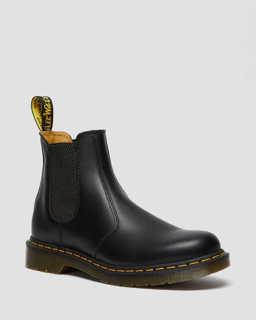 Dr Martens 2976 Yellow Stitch Smooth Leather Women Chelsea Boots Black | 89QLHBUKJ