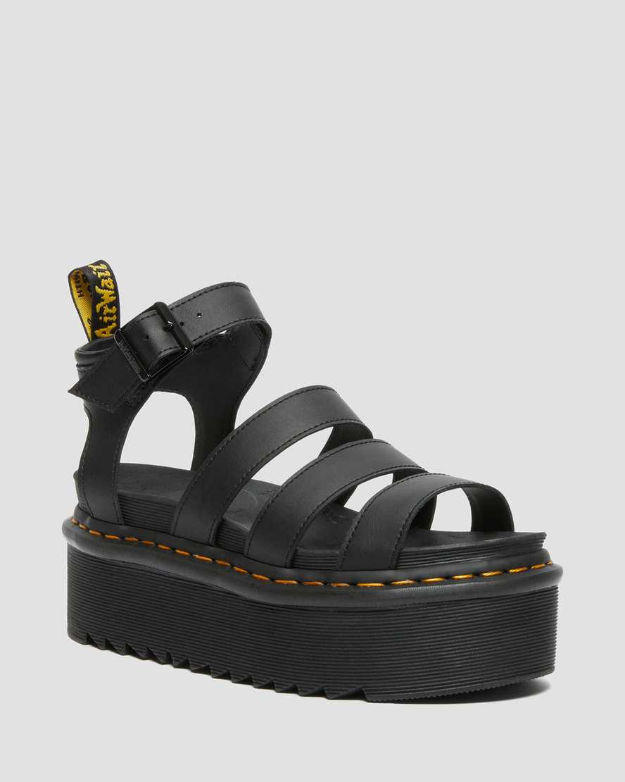 Dr Martens Blaire Hydro Leather Women Patent Sandals Black | 93WEAUOFH