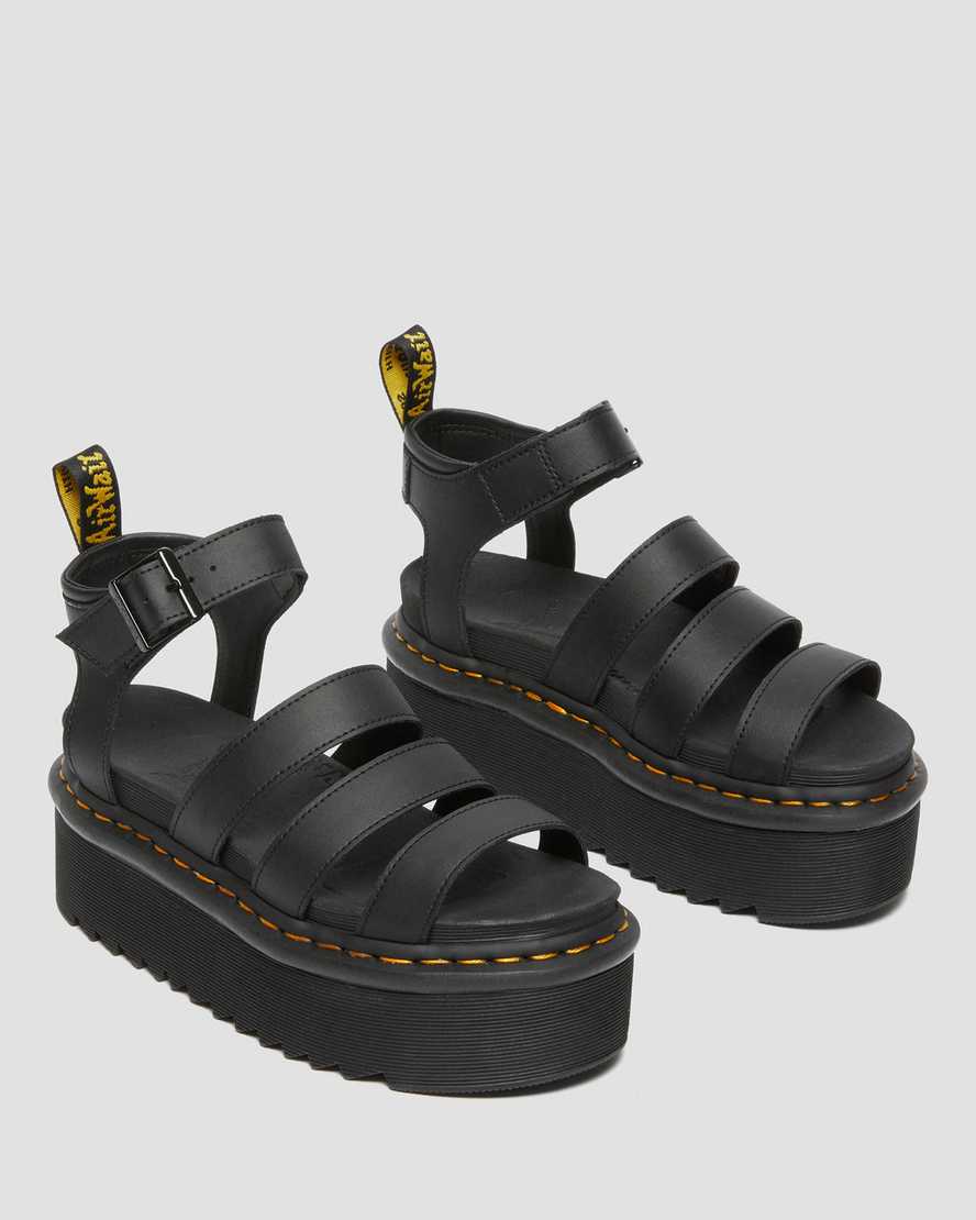 Dr Martens Blaire Hydro Leather Women Patent Sandals Black | 93WEAUOFH