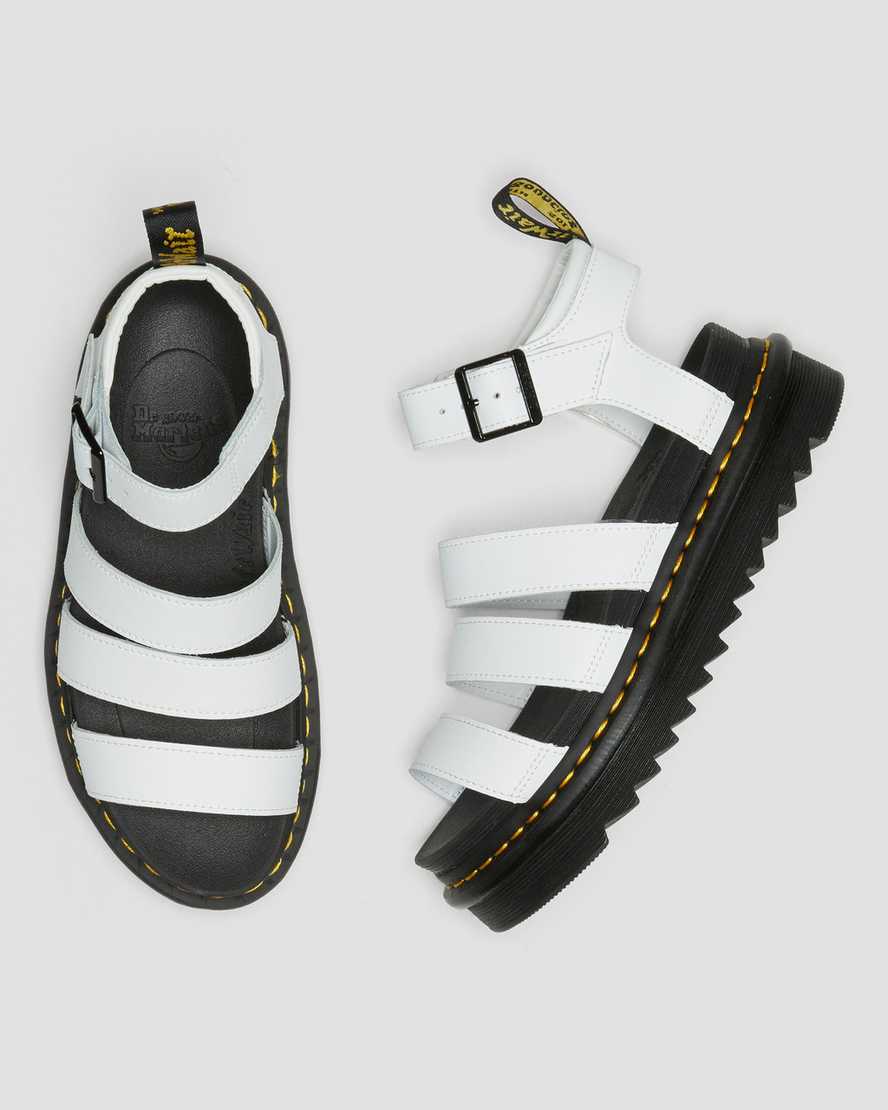 Dr Martens Blaire Hydro Leather Women Strap Sandals White | 75PWBHNOQ