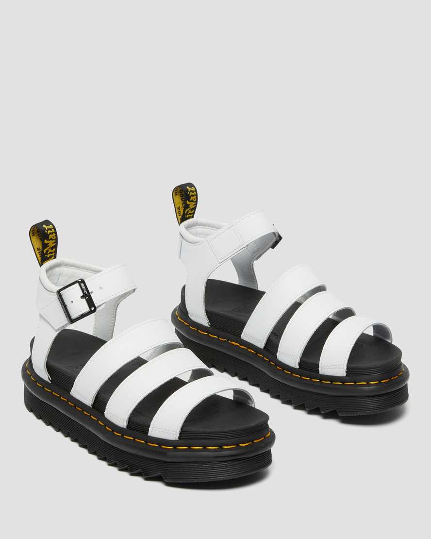 Dr Martens Blaire Hydro Leather Women Strap Sandals White | 75PWBHNOQ