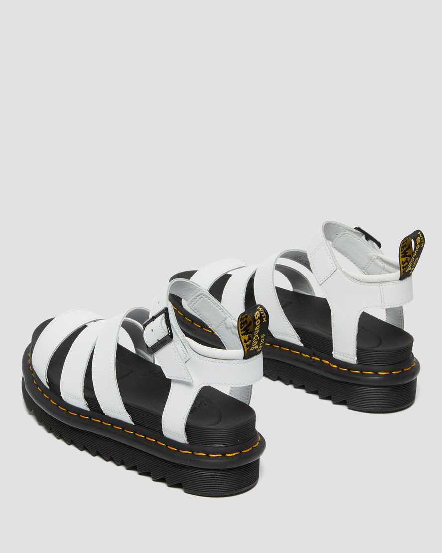 Dr Martens Blaire Hydro Leather Women Strap Sandals White | 75PWBHNOQ