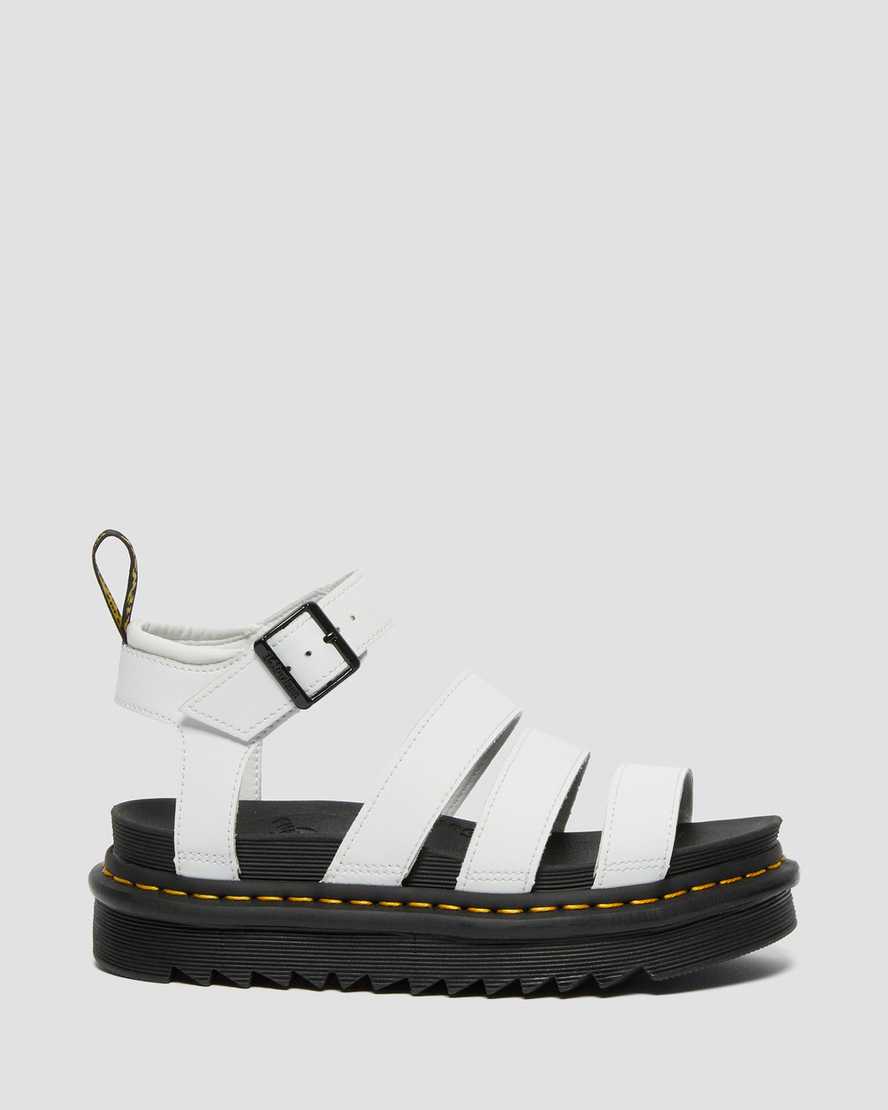 Dr Martens Blaire Hydro Leather Women Strap Sandals White | 75PWBHNOQ