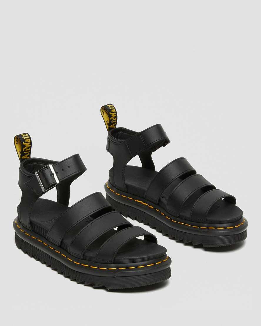 Dr Martens Blaire Hydro Leather Women Strap Sandals Black | 58IAYCNTK