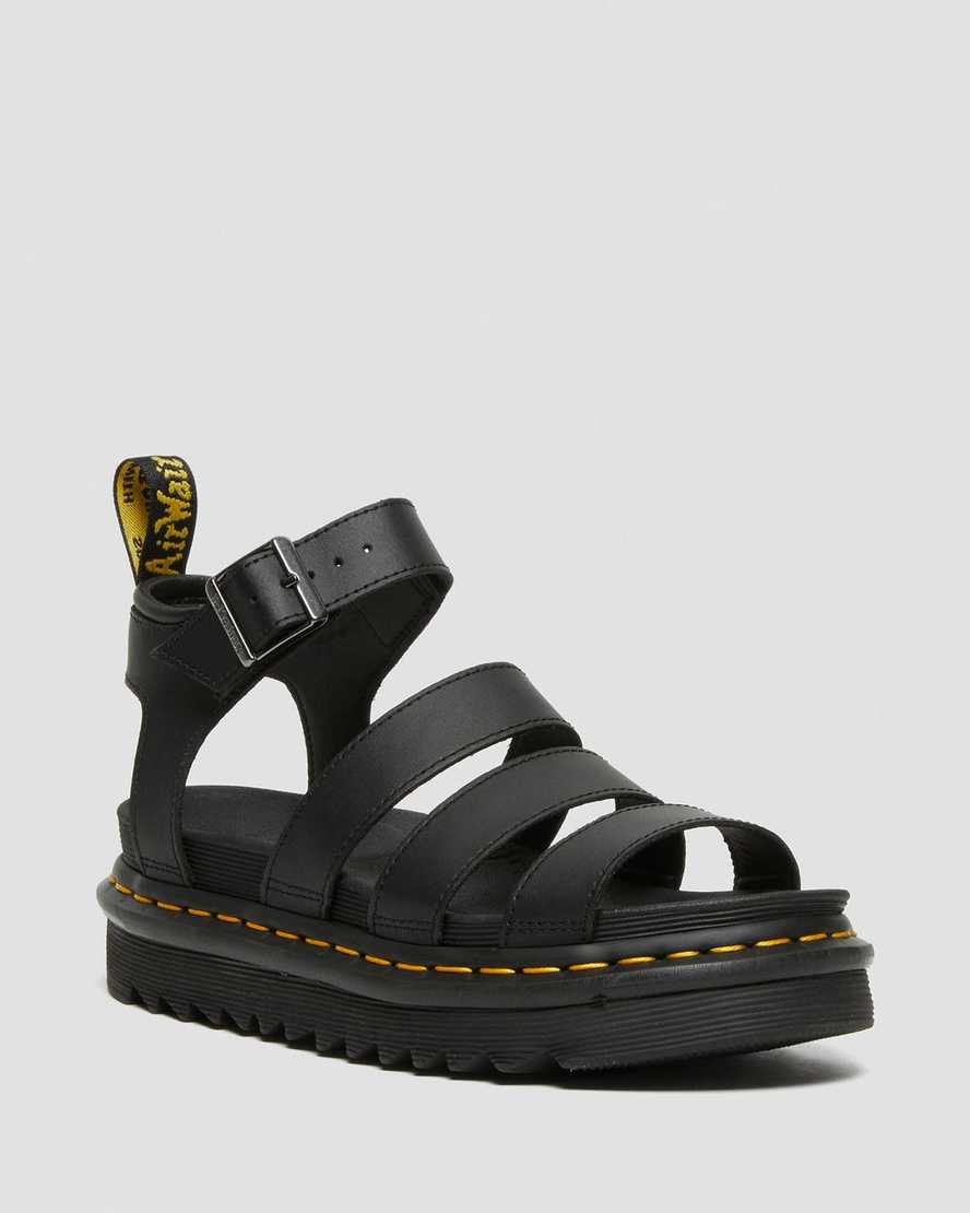 Dr Martens Blaire Hydro Leather Women Strap Sandals Black | 58IAYCNTK