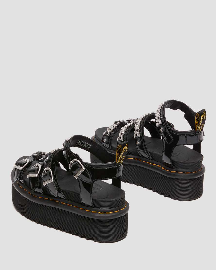 Dr Martens Blaire II Chain Patent Leather Women Patent Sandals Black | 82NRXTCDG