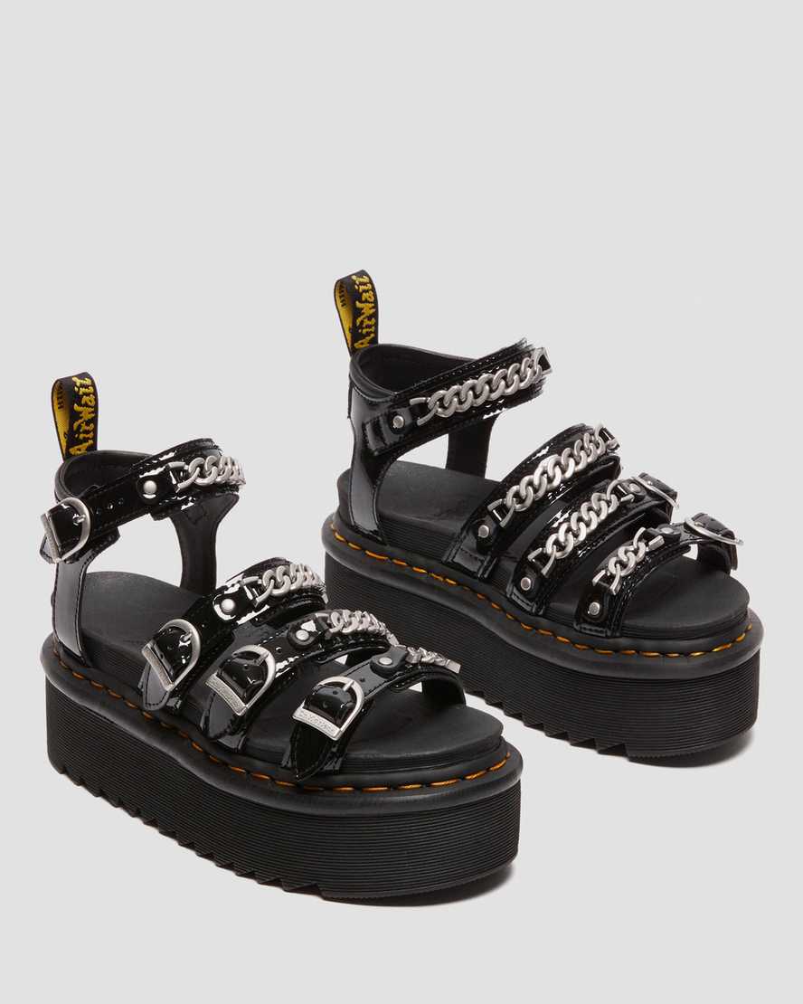 Dr Martens Blaire II Chain Patent Leather Women Patent Sandals Black | 82NRXTCDG