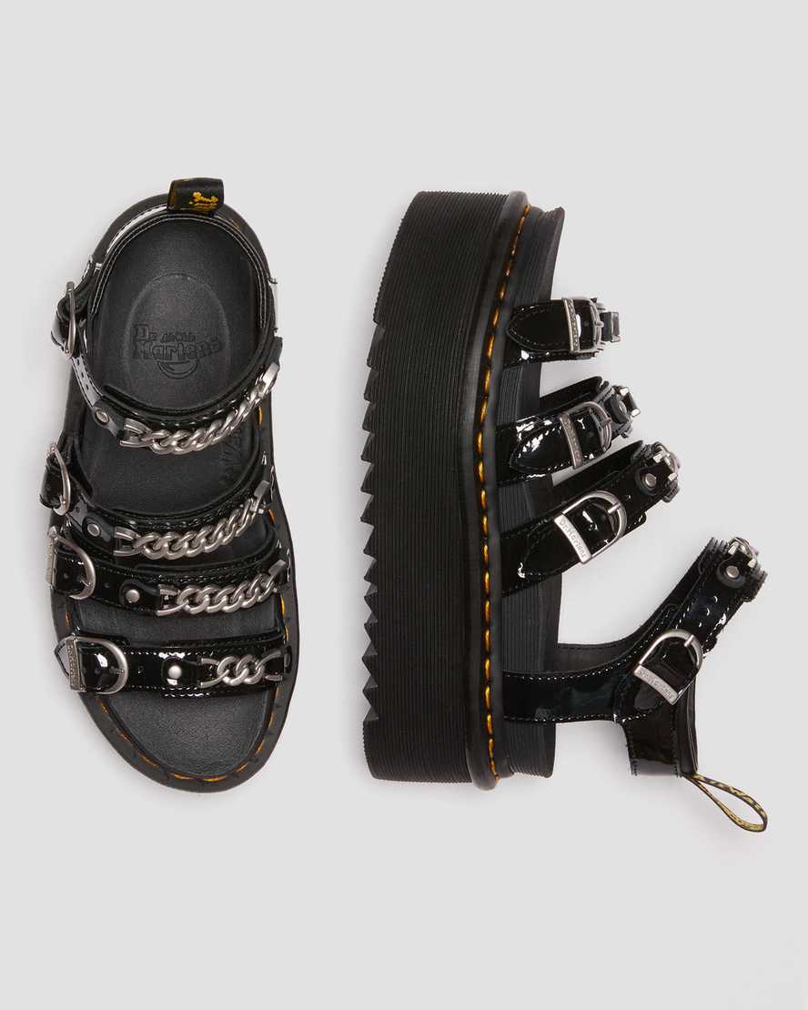 Dr Martens Blaire II Chain Patent Leather Women Patent Sandals Black | 82NRXTCDG