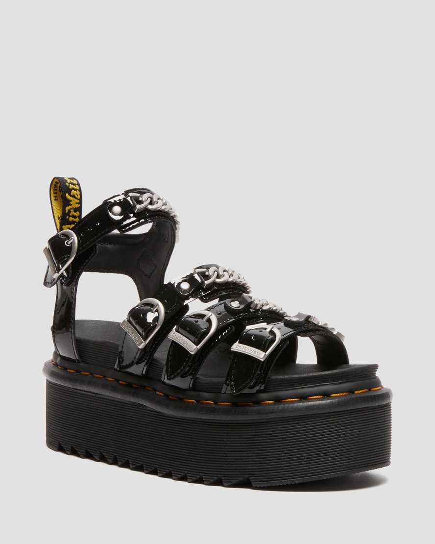 Dr Martens Blaire II Chain Patent Leather Women Patent Sandals Black | 82NRXTCDG