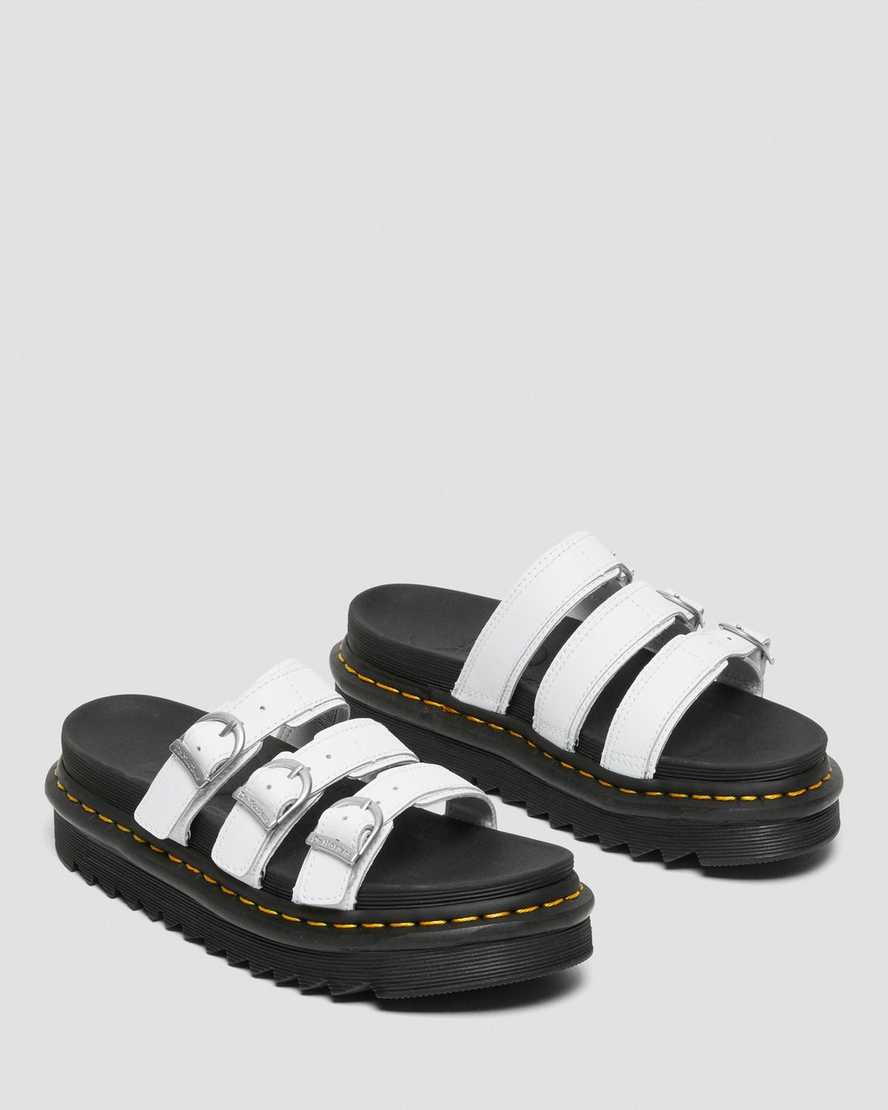 Dr Martens Blaire Leather Women Slides White | 91NHVRSAI