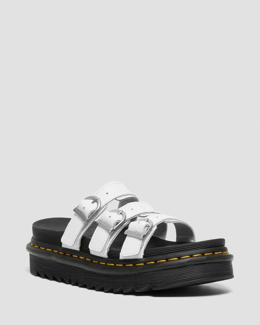 Dr Martens Blaire Leather Women Slides White | 91NHVRSAI