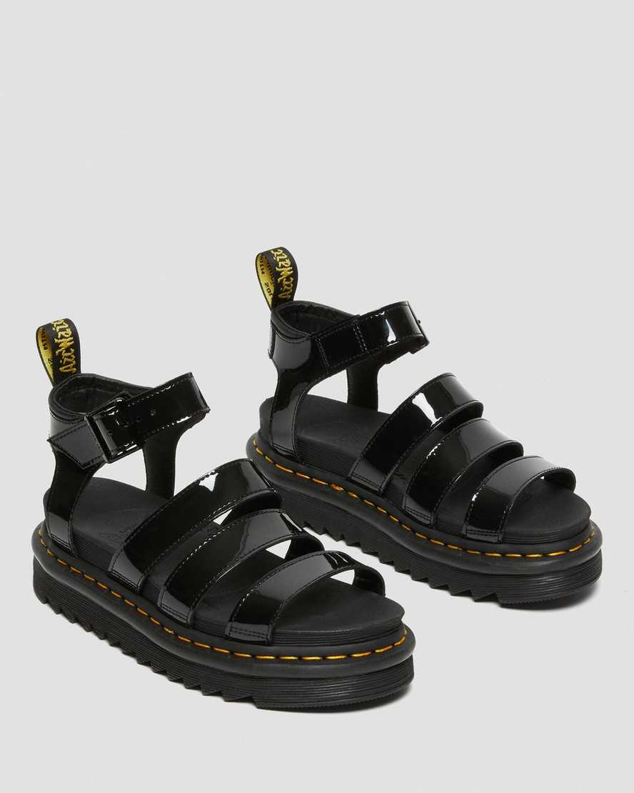 Dr Martens Blaire Patent Leather Women Patent Sandals Black | 18DKZECUW