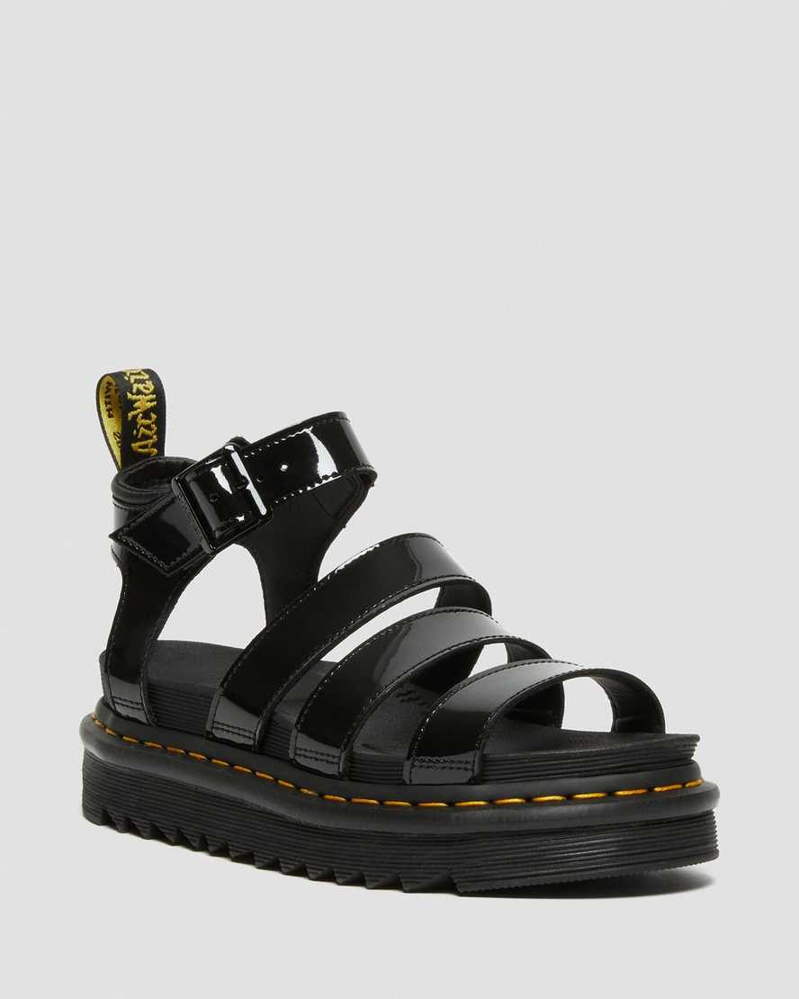 Dr Martens Blaire Patent Leather Women Patent Sandals Black | 18DKZECUW