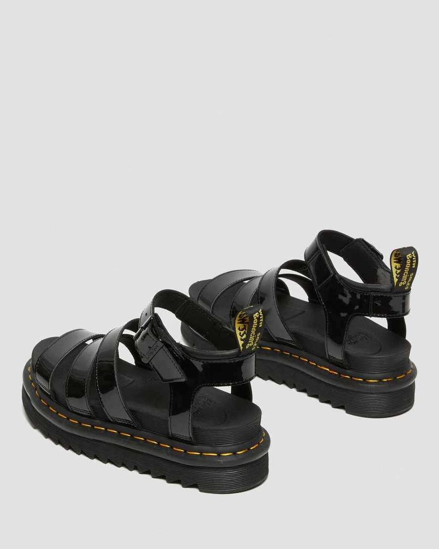 Dr Martens Blaire Patent Leather Women Strap Sandals Black | 24LTBKNMG