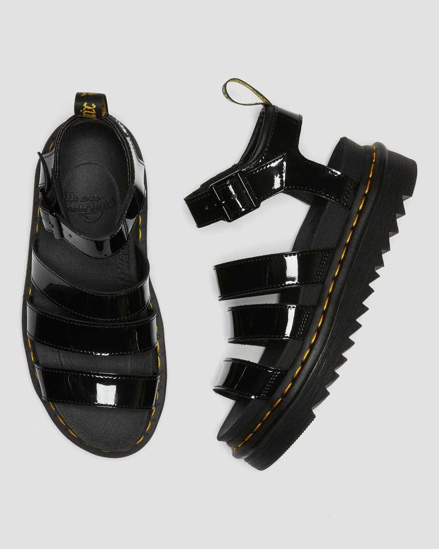 Dr Martens Blaire Patent Leather Women Strap Sandals Black | 24LTBKNMG