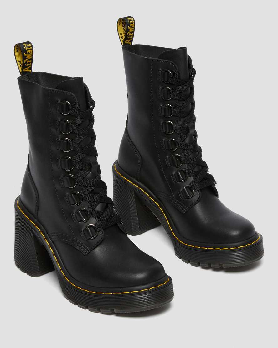 Dr Martens Chesney Leather Flared Women Heeled Boots Black | 95KRIWVTU