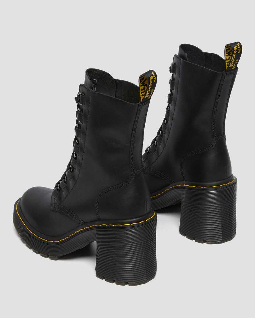 Dr Martens Chesney Leather Flared Women Heeled Boots Black | 95KRIWVTU