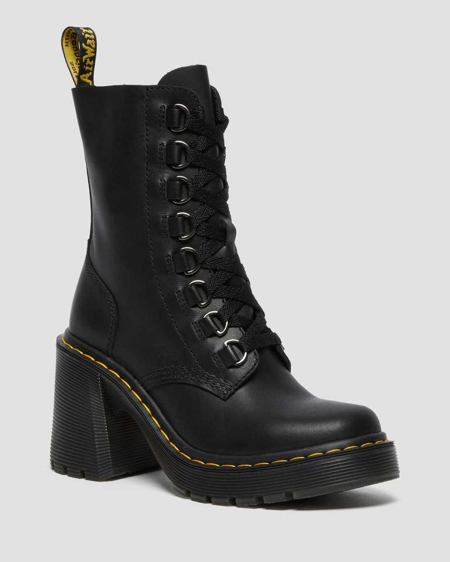 Dr Martens Chesney Leather Flared Women Heeled Boots Black | 95KRIWVTU