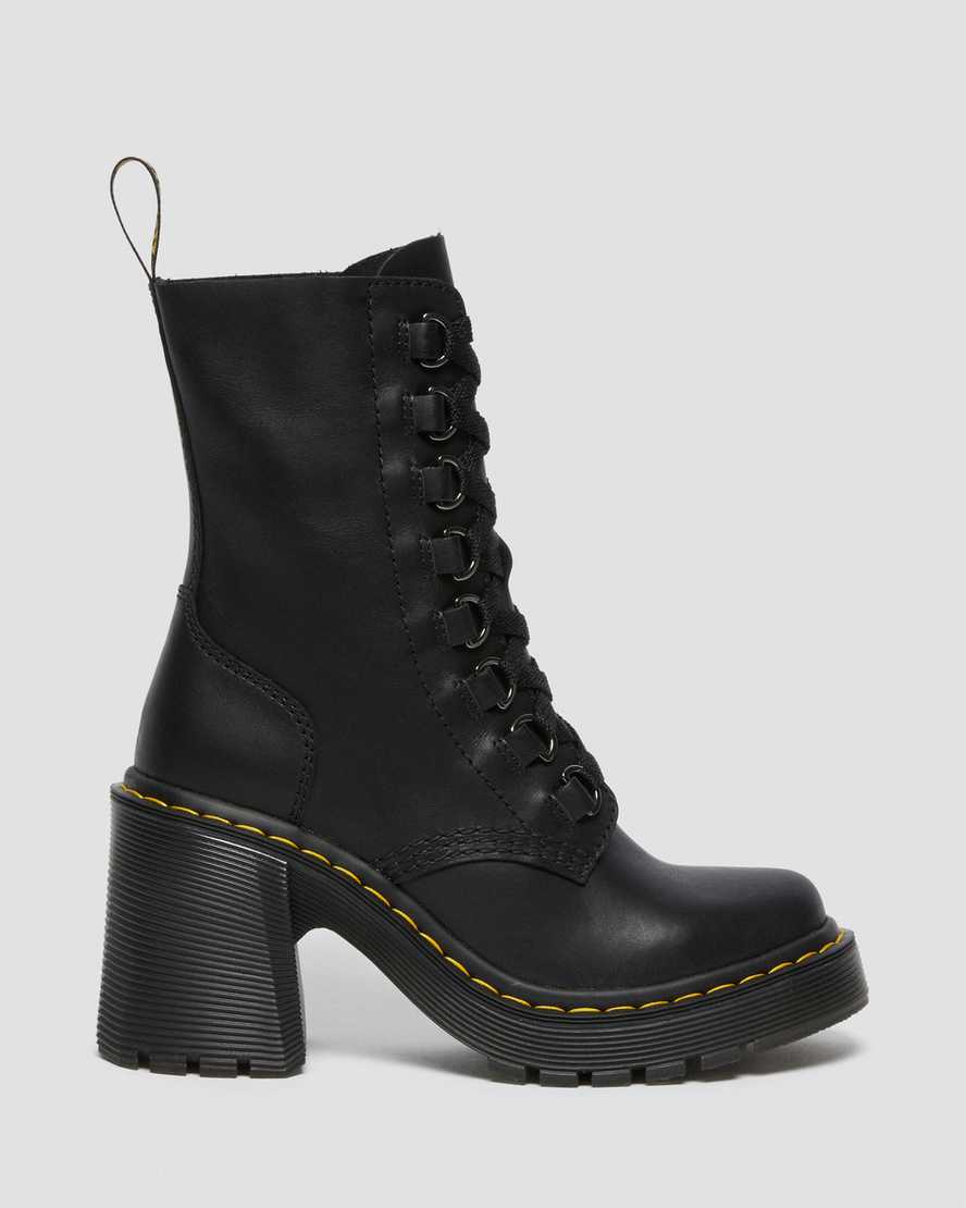 Dr Martens Chesney Leather Flared Women Heeled Boots Black | 95KRIWVTU