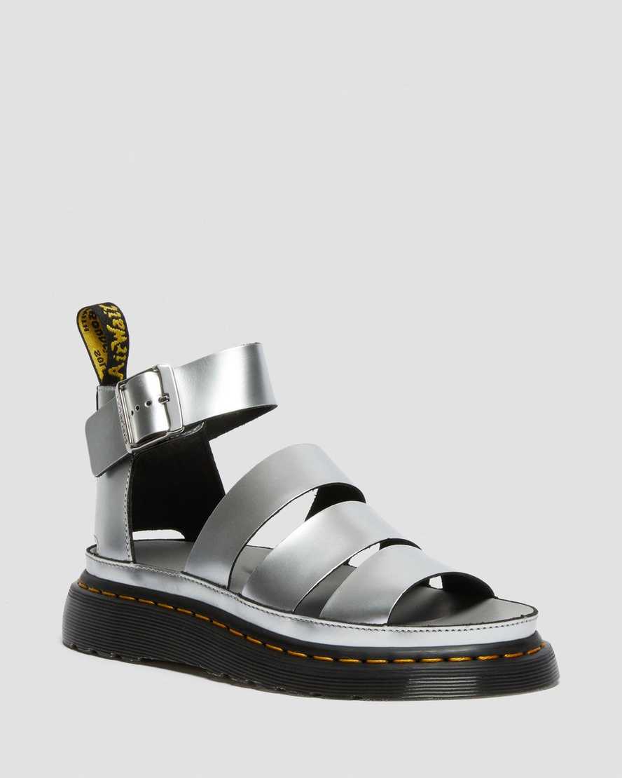 Dr Martens Clarissa II Metallic Leather Women Sandals Silver | 52QUNSMDZ